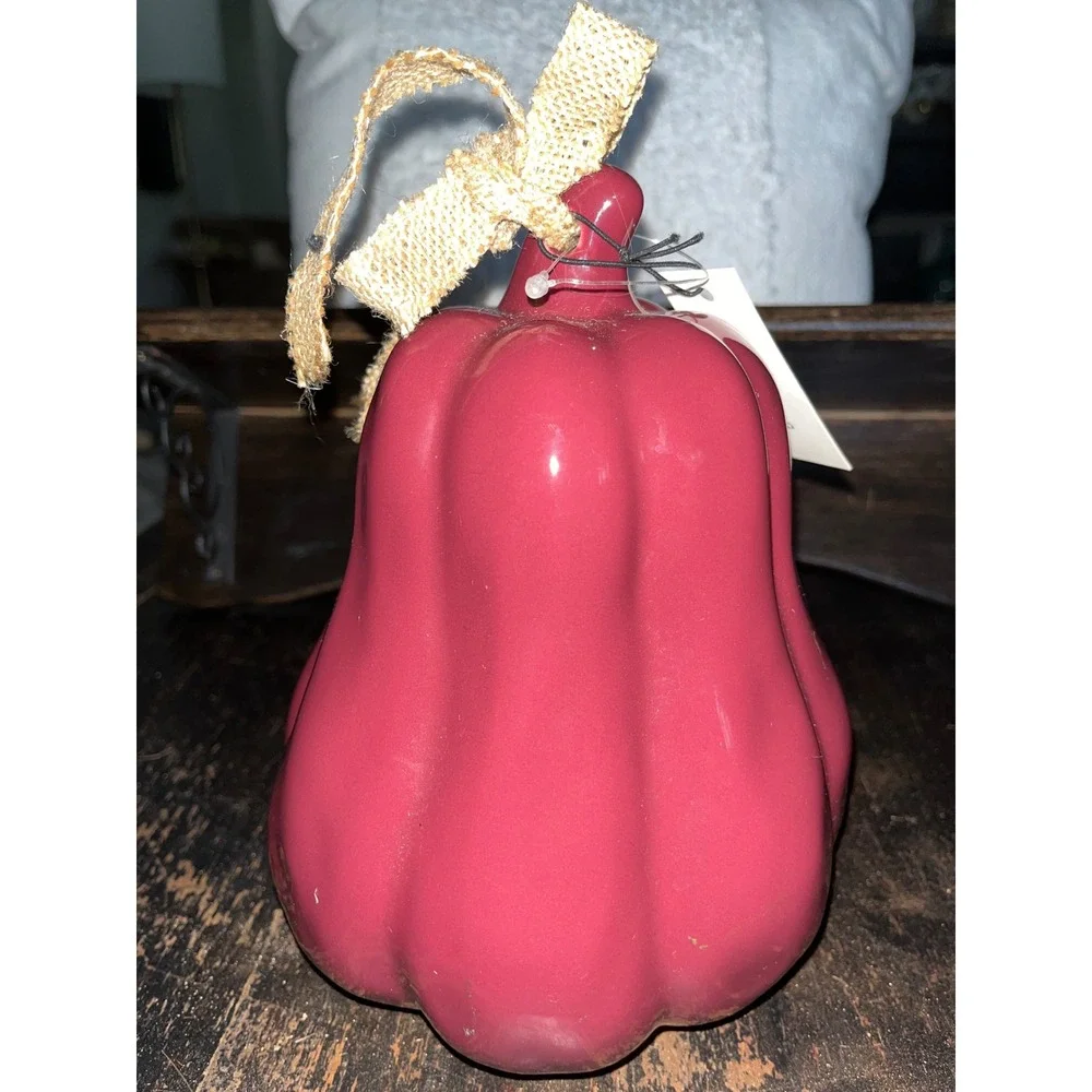 Rae Dunn Thankful Ceramic Pumpkin Tea Light Holder Burgundy Gold Fall Decor